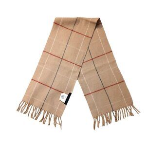 Burberry Luxury Vintage Tan Blue Red Window Pane Plaid Wool Scarf